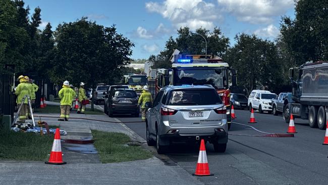 Firefighters on scene at chemical spill near Yatala. Picture: Supplied