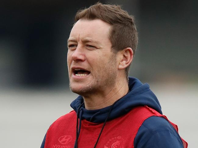 MELBOURNE, AUSTRALIA - AUGUST 3: John Barker, Stoppages Coach of the Blues in action during the Carlton Blues training session at Ikon Park on August 3, 2017 in Melbourne, Australia. (Photo by Michael Willson/AFL Media)