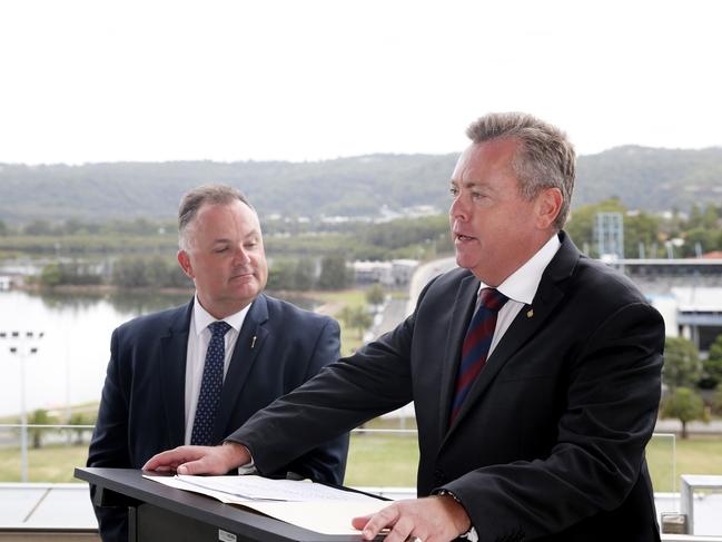 NSW Planning Minister Anthony Roberts with Terrigal Liberal MP, Adam Crouch. Picture: Peter Lorimer.