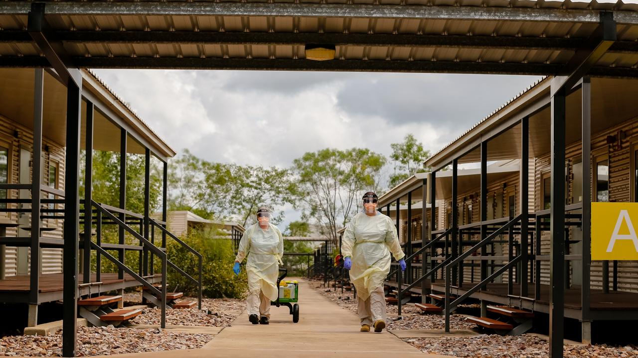 Staff at the Howard Springs quarantine centre on Darwin's outskirts. Picture: Glen Campbell/NCA NewsWire