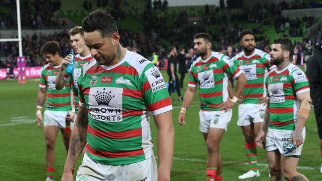 South Sydney players the field following their loss in the 2018 Qualifying Final in Melbourne. Picture: AAP