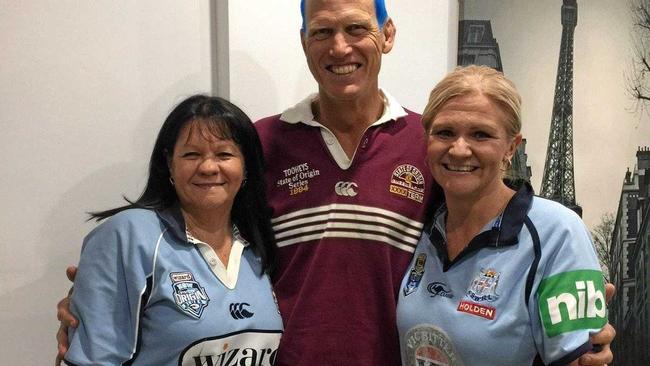 Rugby League legend Gary Larson was forced to dye his hair blue after losing a state of origin bet. Picture: Contributed