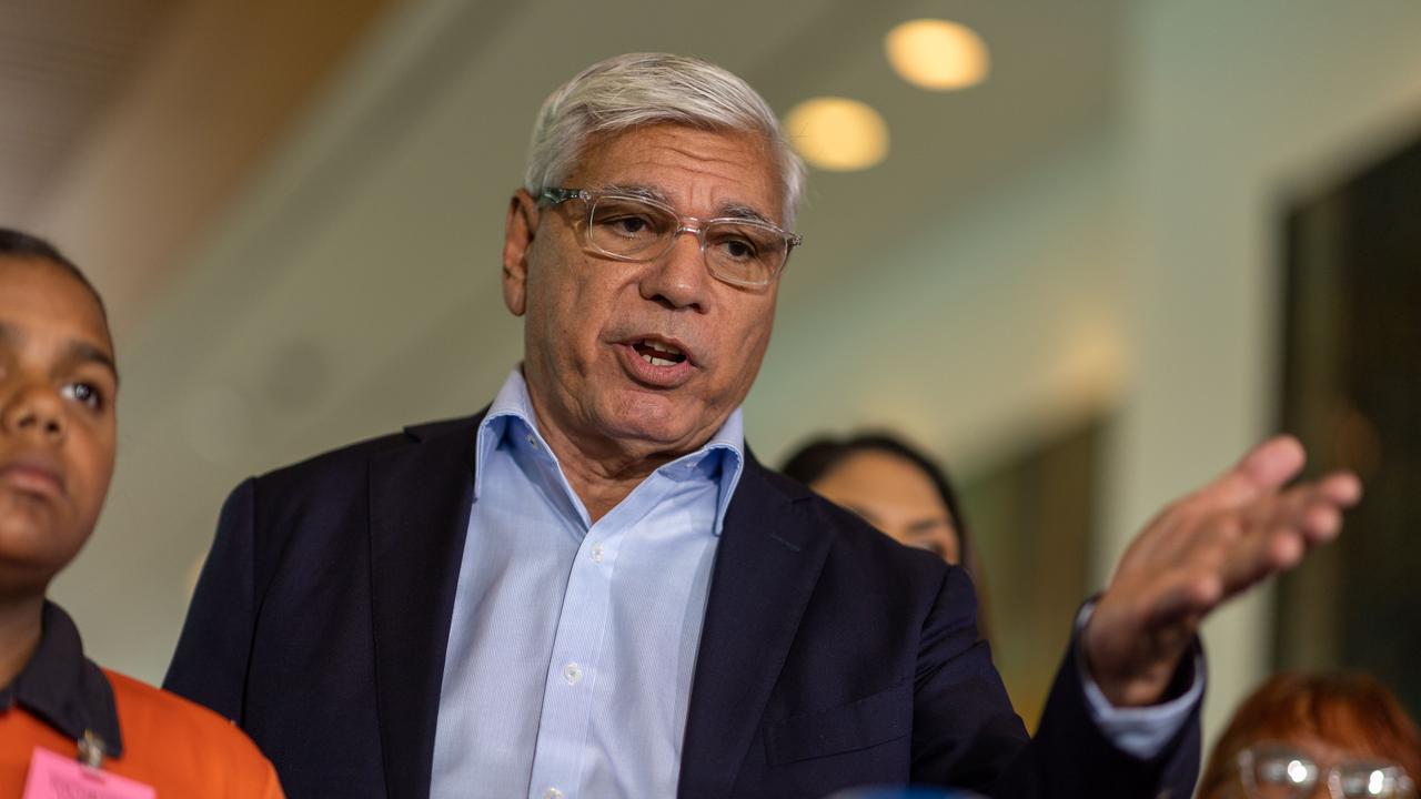 Nyunggai Warren Mundine and 22 Indigenous community leaders from as far away as Ngukurr in the NT with Fair Australia, the Indigenous Delegation against the Voice in Canberra. Picture: NCA NewsWire / Gary Ramage