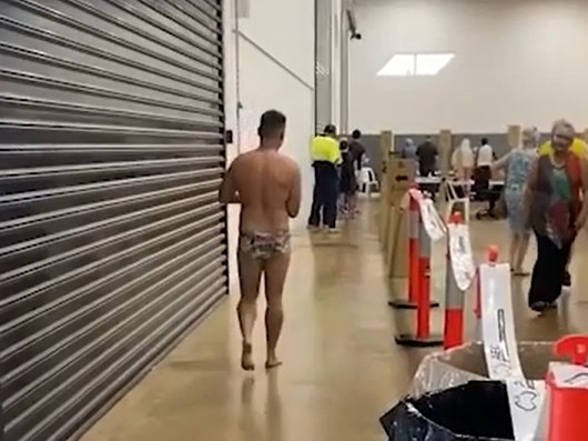 The unidentified man who showed up to vote in his budgie smugglers. Picture: Supplied