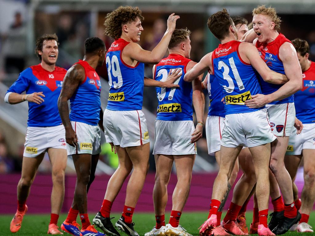 The Demons led for large periods but left the Gabba empty-handed. Picture: Russell Freeman/AFL Photos via Getty Images