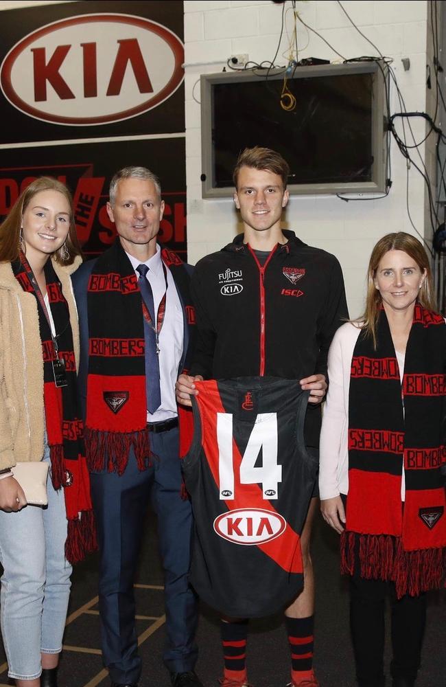 Maddi Ridley with her parents and brother, Essendon player Jordan Ridley.