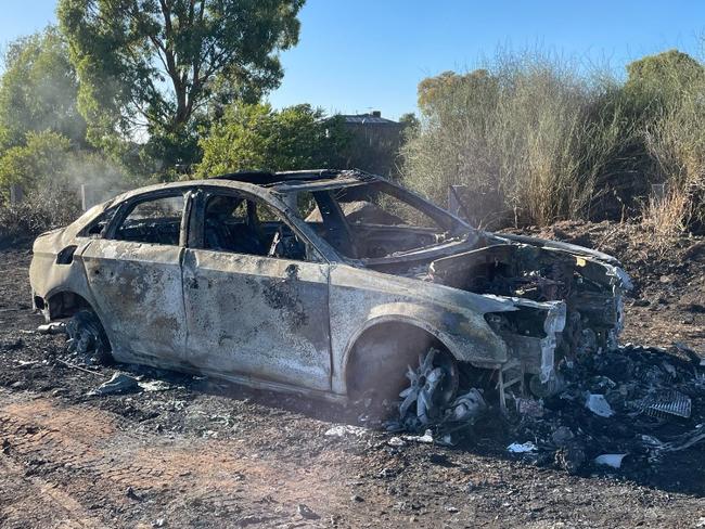 A burnt out Audi dumped at Hillside involved in targeted attack. Picture: Supplied