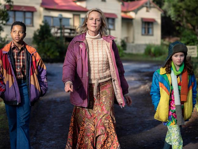 Imi Mbedla as Otis, Marta Dusseldorp as Stella, and Ava Caryofyllis as Iris, in new TV series Bay Of Fires. Picture: ABC TV