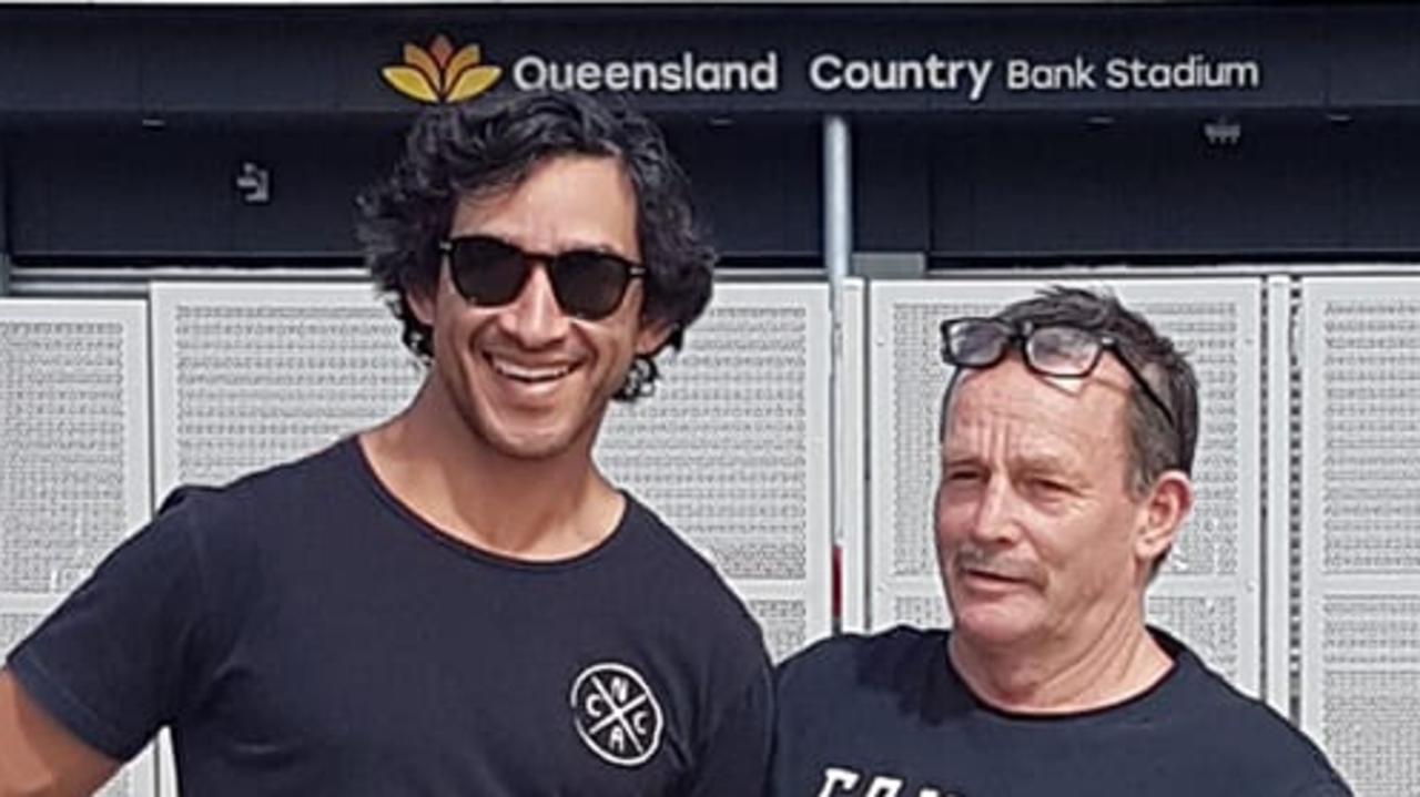 MASTER AND APPRENTICE: Johnathan Thurston and Robert Walmsley outside Country Bank Stadium in Townsville. Picture: Peter Hardwick