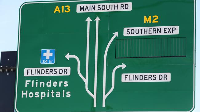 Pick the right lane early on … a sign explaining the lane to take for Flinders Medical Centre on the Darlington interchange. Picture Dean Martin