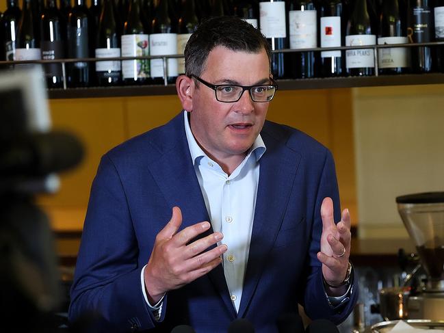 Premier Daniel Andrews unveiling the plan in the Melbourne CBD on Sunday. Picture: NCA NewsWire / Ian Currie