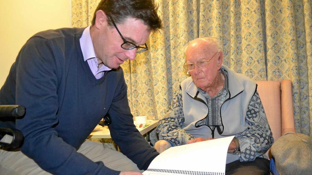 STORY TIME: Minister David Littleproud stopped in to chat with Australia's oldest man Dexter Kruger on Wednesday.. Picture: Molly Hancock