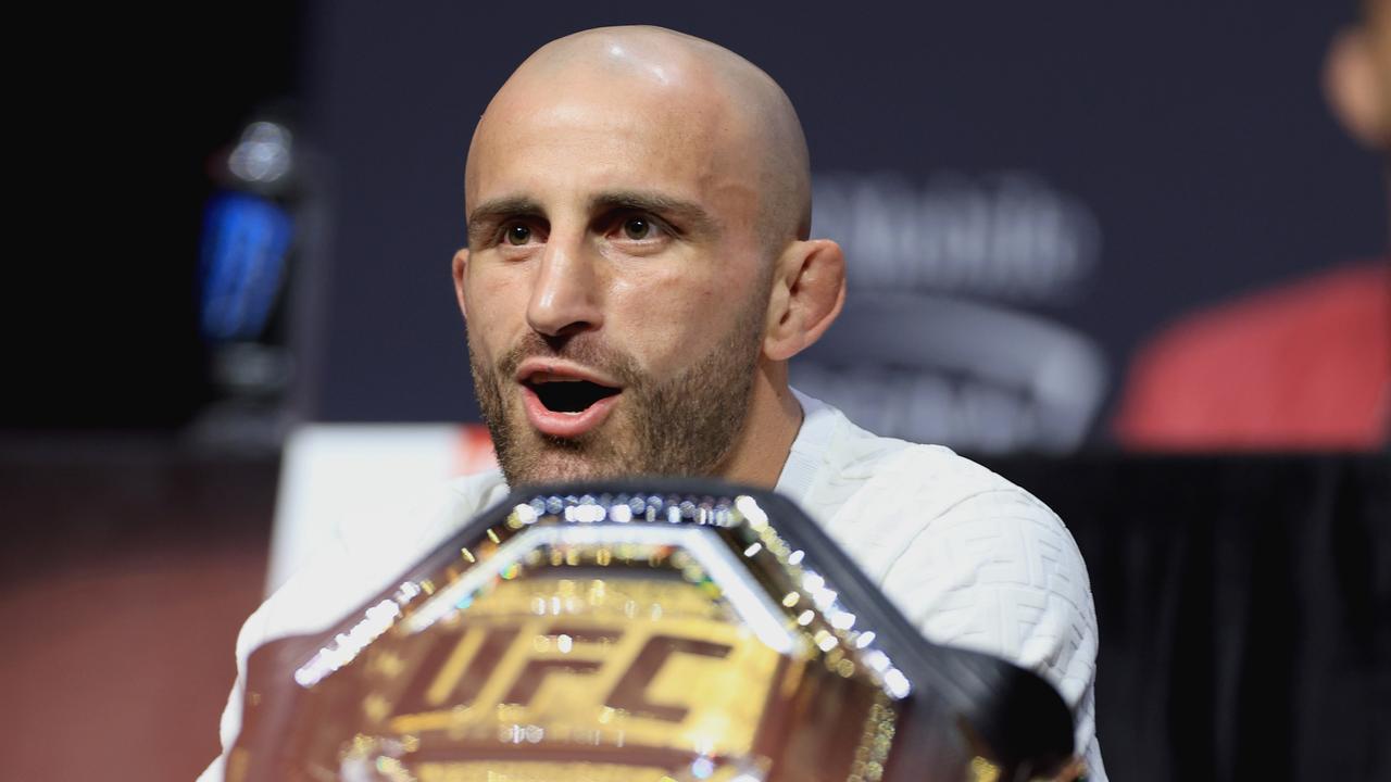 LAS VEGAS, NEVADA - JUNE 30: Alex Volkanovski participates in a press conference at T-Mobile Arena on June 30, 2022 in Las Vegas, Nevada. (Photo by Carmen Mandato/Getty Images)