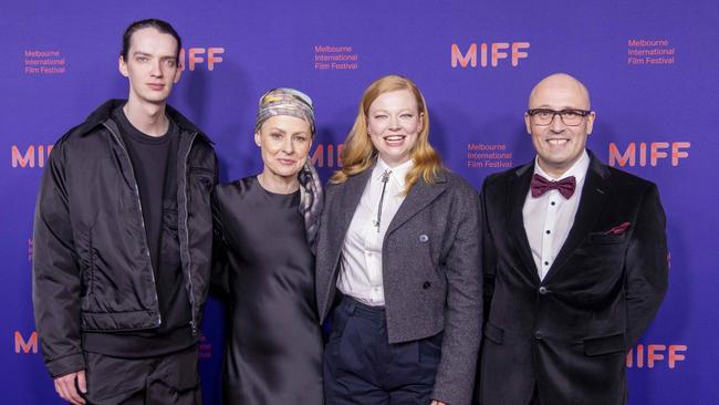 Smit-McPhee, left, producer Liz Kearney, Snook and Elliott on the red carpet for the opening night of the Melbourne International Film Festival. Picture: Wayne Taylor