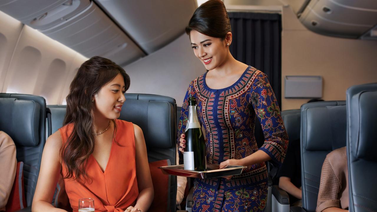 Champagne on arrival is served in Singapore Airlines premium economy.