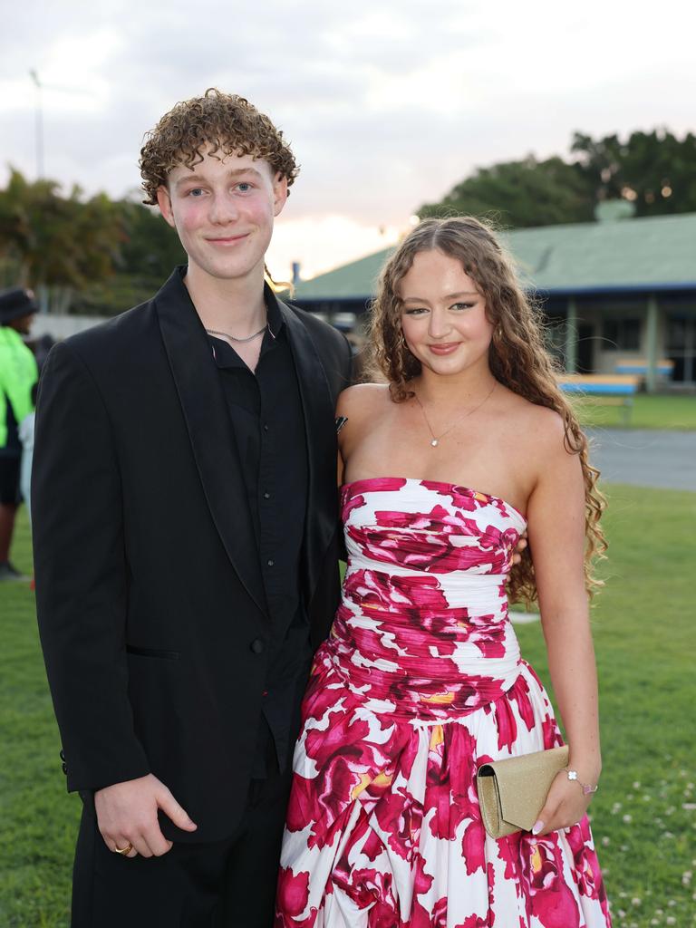 Brodie Bruce and Jasmine Newman at Coombabah State 2024 High School Formal at the Gold Coast Turf Club. Picture: Portia Large.