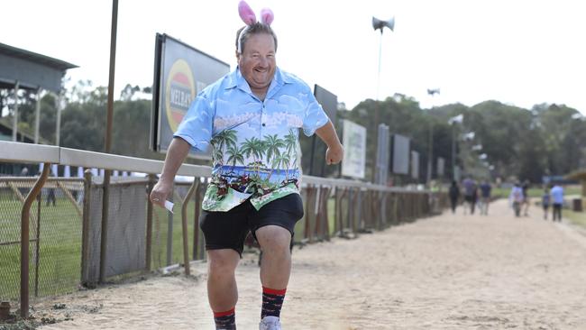 Regular Oakbank race goer, Ian "Foxy" Fox picked the winner of Race 1, which inspired him to do his version of the "River Dance". Picture: Dean Martin