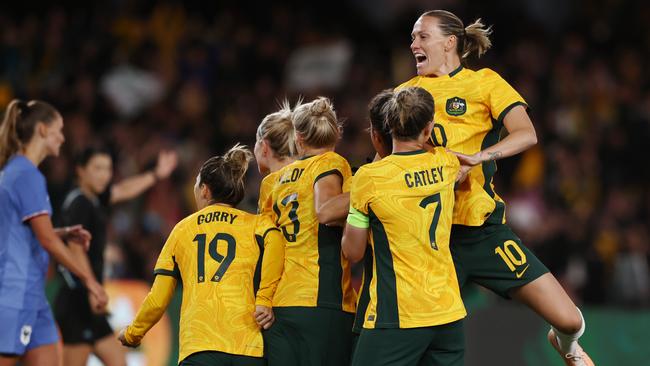 The star-stacked Matildas take to the field and look to make history on home soil, riding a high from their win against France last week. Picture: Michael Klein.