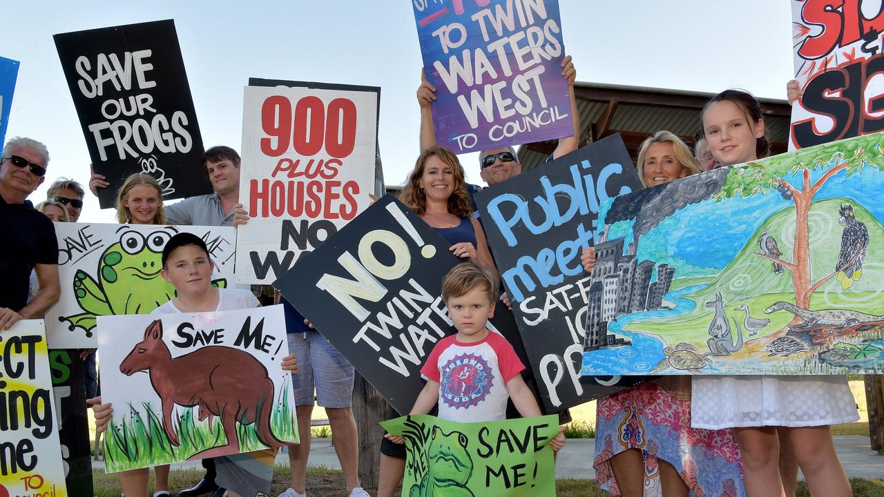 Stop Twin Waters West protesters prepare for a rally in 2020.