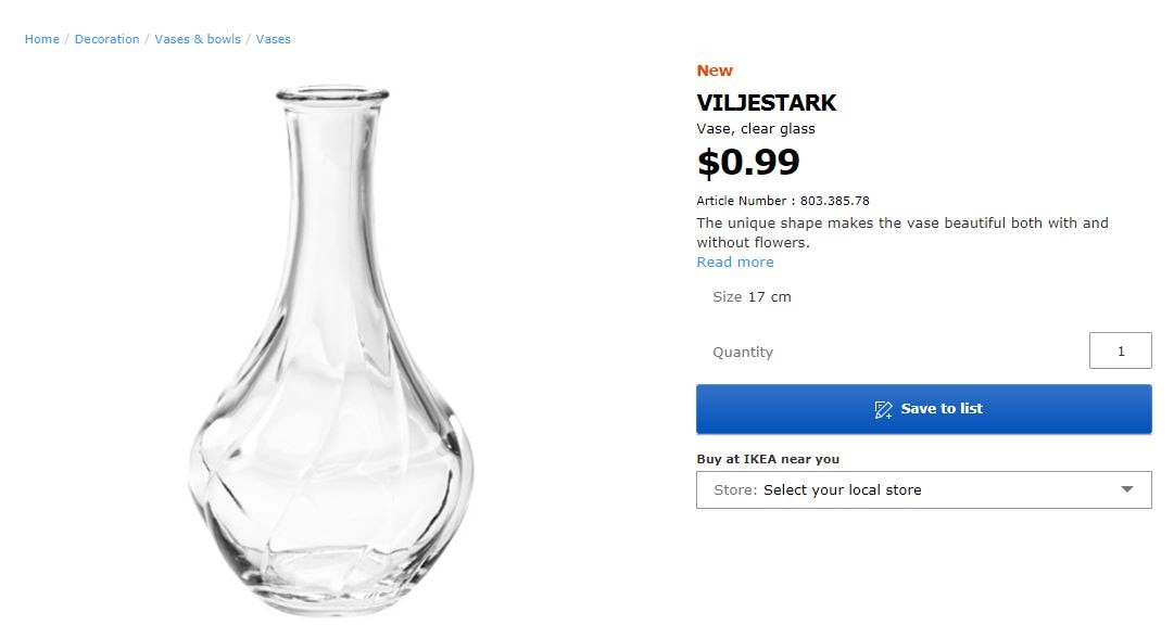 VILJESTARK clear glass, Vase, Height: 17 cm - IKEA