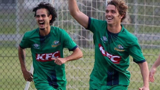 Kingscliff's James Brennan celebrates a goal. Photo: Supplied.