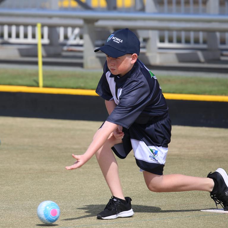 Action from the Australian Schools Super lawn bowls series played at Tweed Heads between Queensland, NSWCHS and Victoria. Koby Cromie in action. Picture: BOWLS QLD