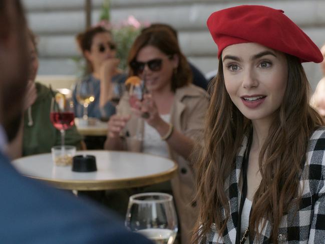 Lily Collins in a scene from Emily in Paris, which has been renewed for two more seasons. Picture: Netflix