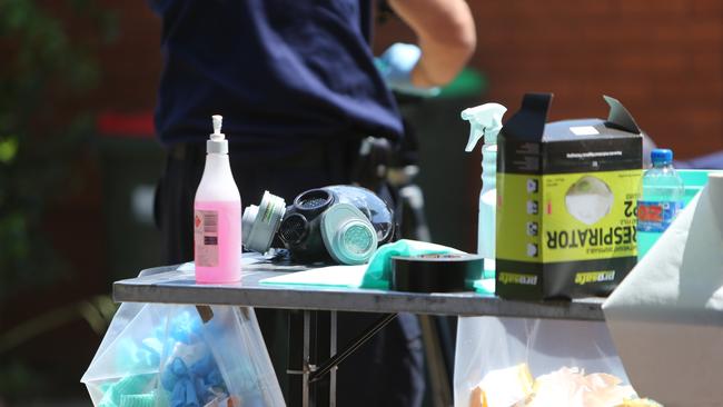 Police used plenty of protective gear. Picture: Tim Hunter.