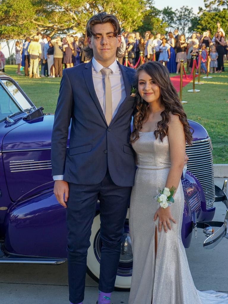 Northpine Christian College 2021 graduates Riley Porter and Kasey Gillespie at the formal. Photo: Colin Wilson