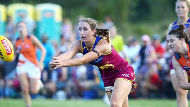 Lions player Kate Lutkins, Brisbane Lions vs. GWS Giants, AFLW, South Pine Sports Complex. Photographer: Liam Kidston.