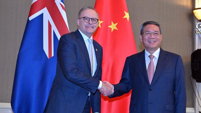 Mr Albanese meets with China’s Premier Li Qiang for a bilateral meeting in Jakarta on Thursday. Picture: AAP