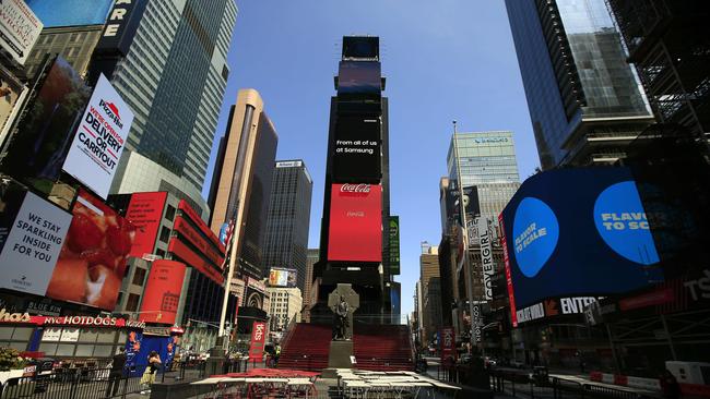 Times Square is seen nearly empty during the coronavirus pandemic. Picture: Getty Images