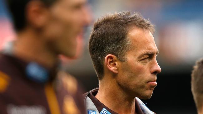 MELBOURNE, AUSTRALIA - AUGUST 09: Hawthorn coach Alastair Clarkson looks on before the round 20 AFL match between the Hawthorn Hawks and the Melbourne Demons at Melbourne Cricket Ground on August 9, 2014 in Melbourne, Australia. (Photo by Darrian Traynor/Getty Images)