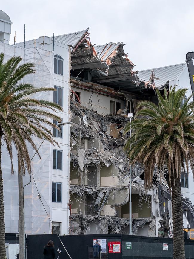 The hotel after a single day’s worth of demolition work.