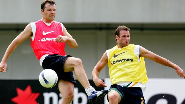 Mark Viduka, left, and Lucas Neill training in 2007 for the ill-fated Asian Cup tournament