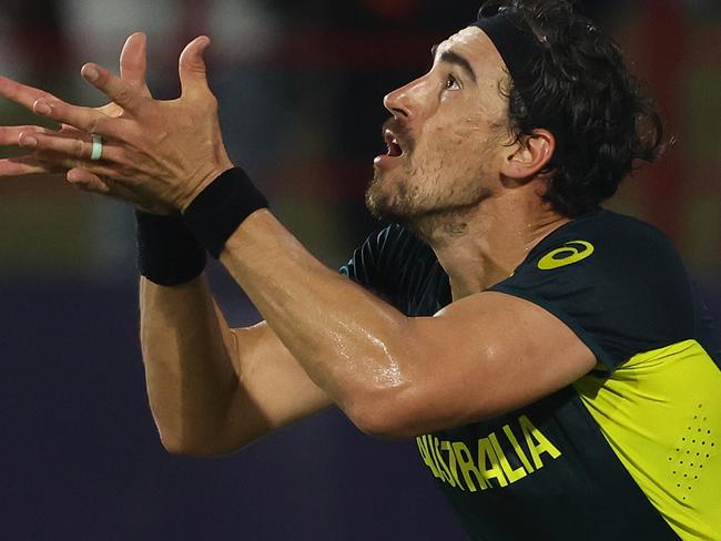 GROS ISLET, SAINT LUCIA - JUNE 15: Mitchell Starc of Australia catches out Michael Leask of Scotland (not pictured) during the ICC Men's T20 Cricket World Cup West Indies & USA 2024 match between Australia and Scotland at Daren Sammy National Cricket Stadium on June 15, 2024 in Gros Islet, Saint Lucia. (Photo by Robert Cianflone/Getty Images)