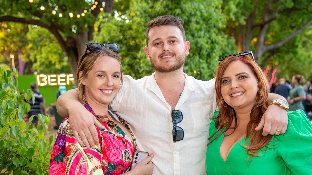 (From left) Britt Fogarty, Jay Fogarty and Tenae Klemra. Toowoomba Carnival of Flowers Festival of Food and Wine. Saturday, September 14, 2024. Picture: Nev Madsen