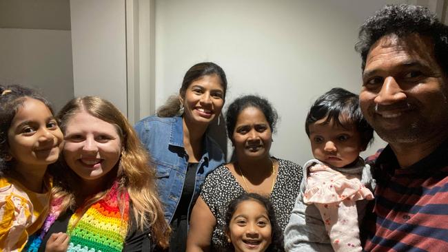 The Murugappans at Perth Children’s Hospital with some Biloela friends, including Angela Fredericks, second left