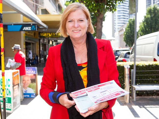 Labor candidate Julie Owens at Parramatta prepoll yesterday. Picture: Jordan Shields