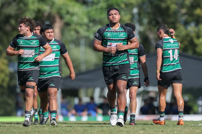 Royden Fakaosilea (right). Colts 1 club rugby round 8 action between Sunnybank and Easts. Picture Stephen Archer.