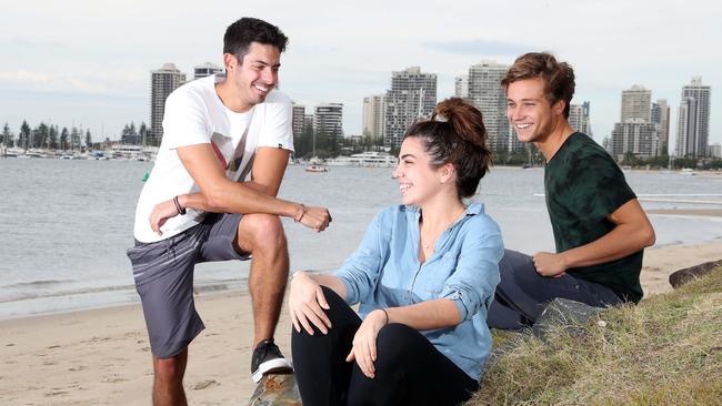 Brown’s English Language School in Southport attracted Brazilians Victor Olivieri, Renata Rijo and Lucas Bastos who wanted to indulge in the Gold Coast lifestyle while studying. Photo by Richard Gosling