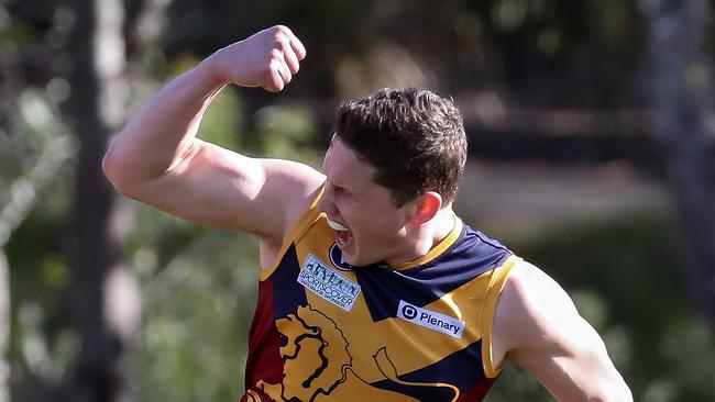 Therry Penola’s Ben Ratcliffe celebrates a goal during the VAFA Division 1 season.