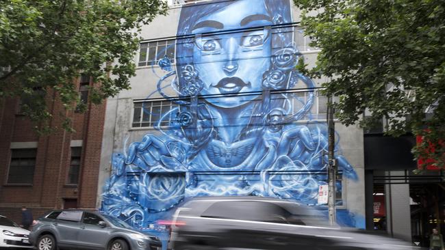 Sofles’ massive spencer St mural. Picture: Michael Klein