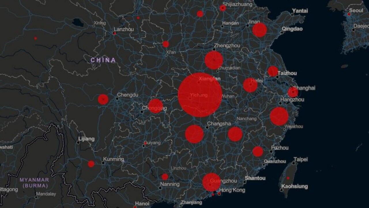 The coronavirus hotspots in China. Picture: Gisanddata