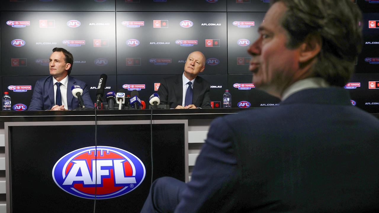 Gillon McLachlan watches on during the Andrew Dillon announcement press conference. Picture: Michael Klein