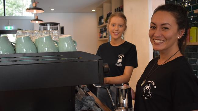 Baristas Carmen Rowe and Merlyn Walker are serving takeaway coffees with St Ali beans at Heathmont's newly opened Milk and Wine Co. Picture: Kiel Egging.