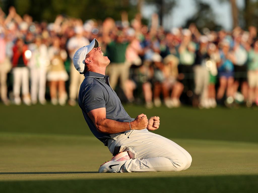 McIlroy celebrates winning the 2025 Masters Tournament in Augusta. Picture: Getty Images