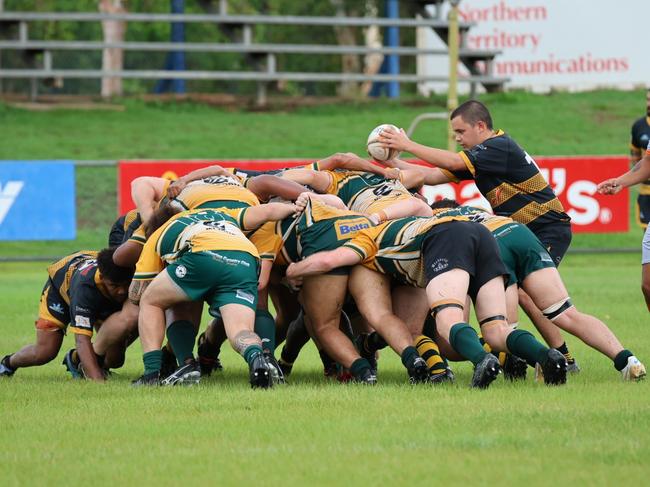 Scrum feed during Round 7 of the DRU B-grade 2024-25 season between Katherine Roos and the Darwin Dragons. Picture: From The Sidelines Photography.