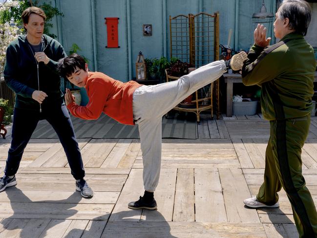 Ralph Macchio, Ben Wang and Jackie Chan in Karate Kid: Legends.