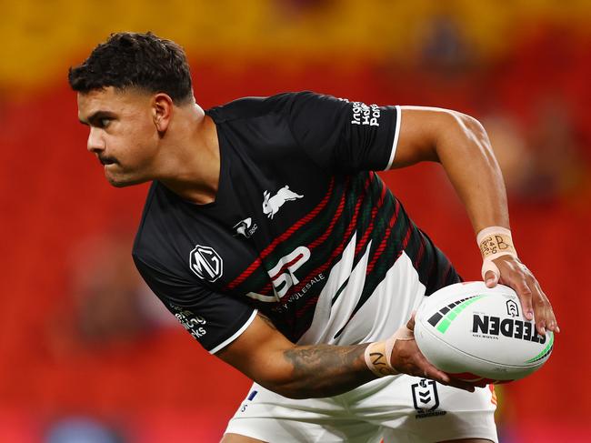 Latrell Mitchell looks in the zone at Suncorp.